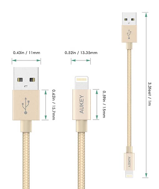 Mobbi Plus Aukey Cabo Lightning para USB Certificado pela Apple CB-D16 Dourado